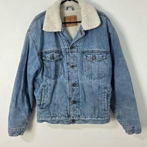 Vintage 90s Oscar Jeans Sherpa Lined Denim Trucker Jacket Mens L‎ Blue Western